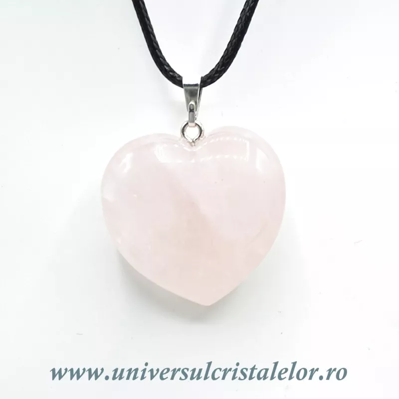 Pandantiv cuart roz inima cu snur si cutie