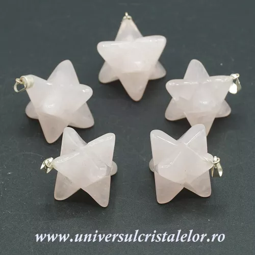 Pandantiv cuart roz merkaba Pandantiv cuart roz merkaba