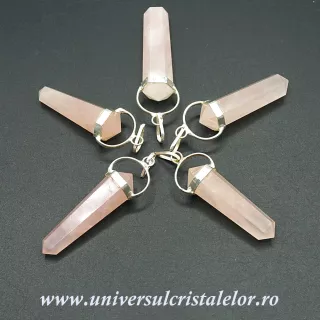 Pandantiv cuart roz dublu varf