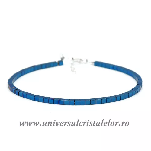 Bratara hematit albastru cub fatetat - 2,3 mm