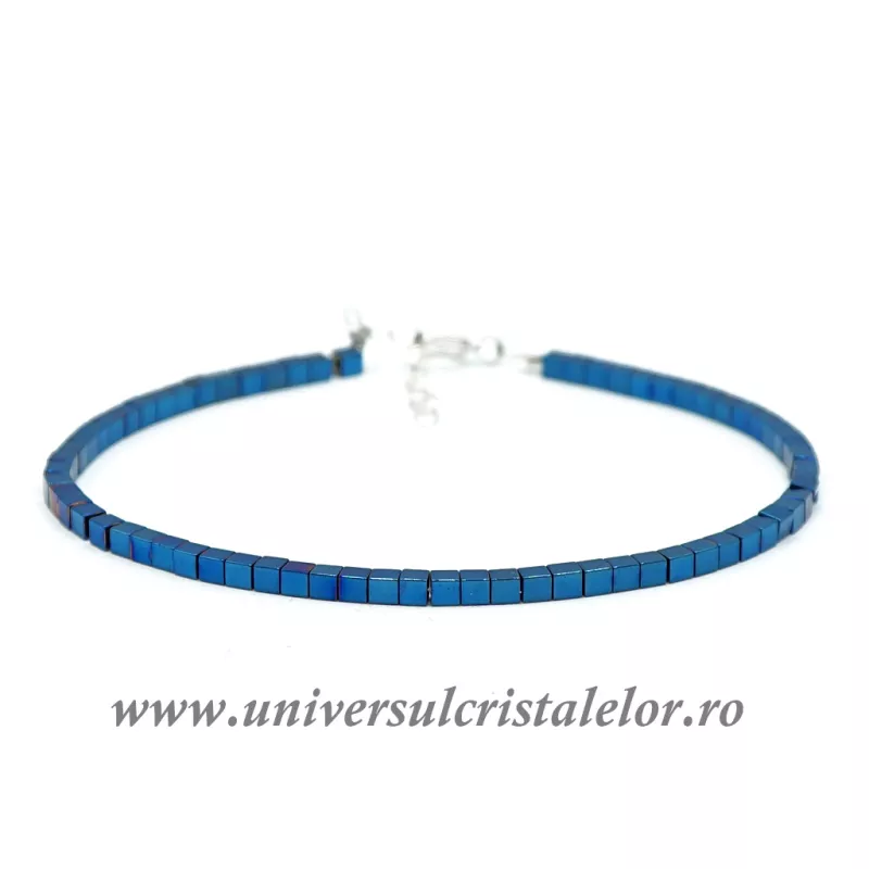 Bratara hematit albastru cub fatetat - 2,3 mm