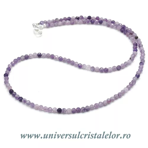 Colier lepidolit rotund fatetat - 3 mm Colier lepidolit rotund fatetat - 3 mm