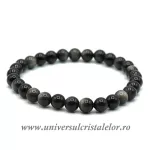 Bratara obsidian argintiu rotund - 6 mm Bratara obsidian argintiu rotund - 6 mm