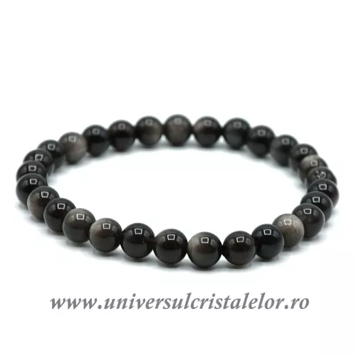 Bratara obsidian argintiu rotund - 6 mm Bratara obsidian argintiu rotund - 6 mm