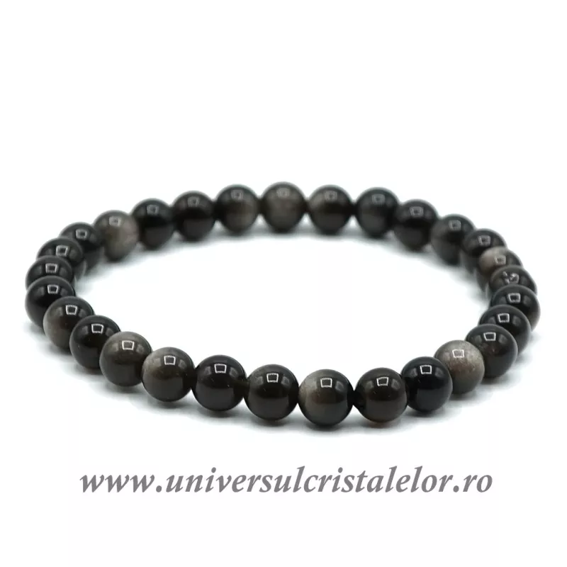 Bratara obsidian argintiu rotund - 6 mm Bratara obsidian argintiu rotund - 6 mm