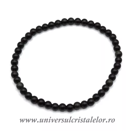 Bratara obsidian auriu rotund - 4 mm