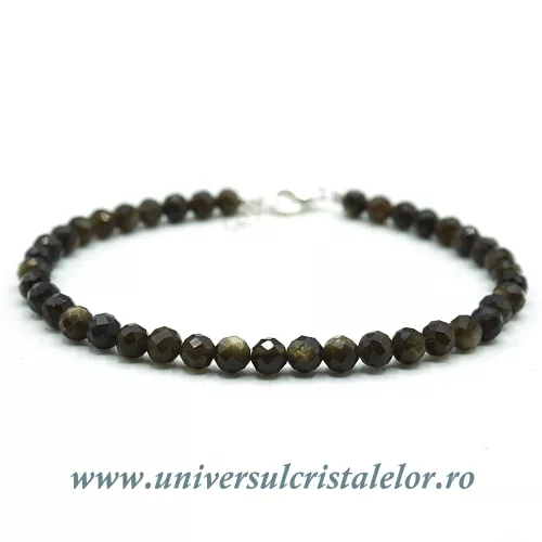Bratara obsidian auriu rotund fatetat - 4 mm Bratara obsidian auriu rotund fatetat - 4 mm