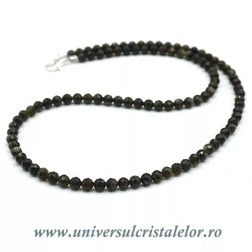 Colier obsidian auriu rotund fatetat - 4 mm Colier obsidian auriu rotund fatetat - 4 mm