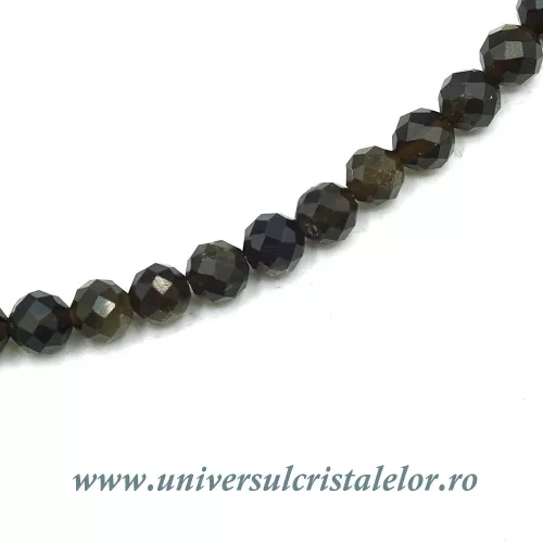 Colier obsidian auriu rotund fatetat - 4 mm Colier obsidian auriu rotund fatetat - 4 mm