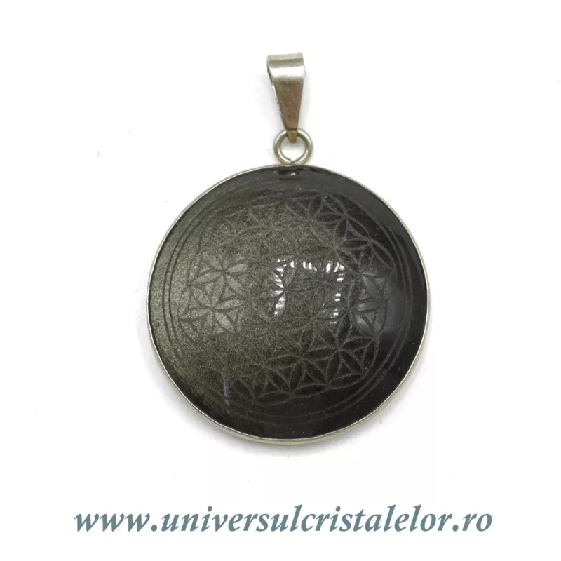 Pandantiv obsidian auriu floarea vietii Pandantiv obsidian auriu floarea vietii