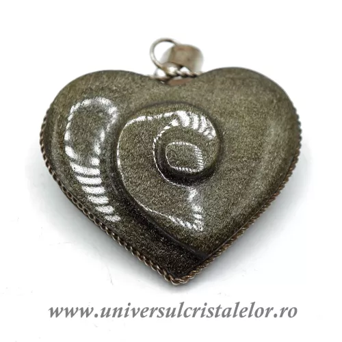 Pandantiv obsidian auriu inima