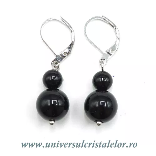 Cercei obsidian negru rotund-10mm m03 Cercei obsidian negru rotund-10mm m03