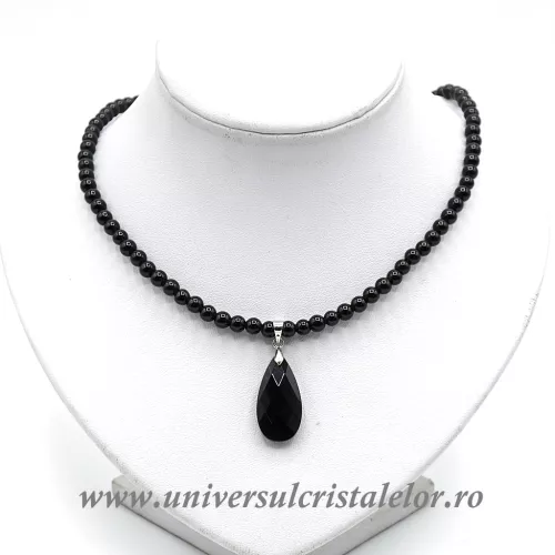Colier cu pandantiv obsidian negru lacrima