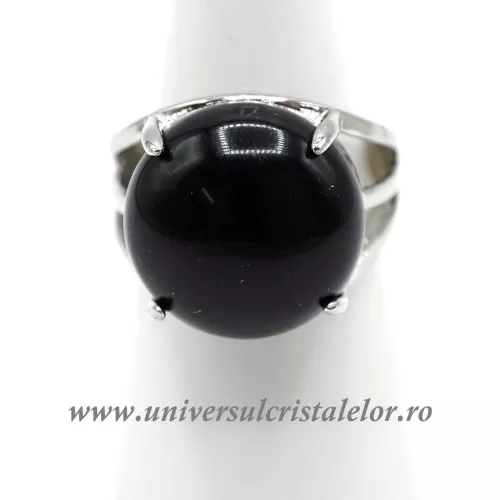 Inel obsidian negru rotund reglabil m6