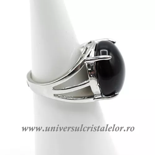 Inel obsidian negru rotund reglabil m6