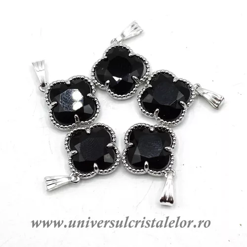 Pandantiv obsidian negru trifoi