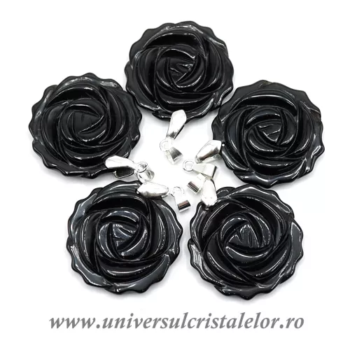 Pandantiv obsidian negru floare