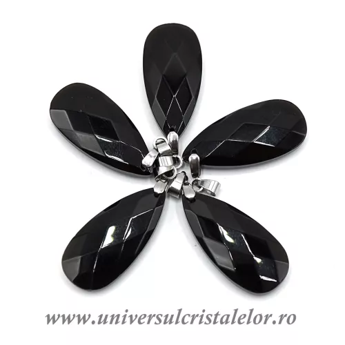 Pandantiv obsidian negru lacrima fatetat