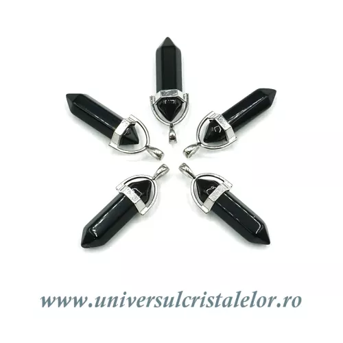 Pandantiv obsidian negru dublu varf Pandantiv obsidian negru dublu varf
