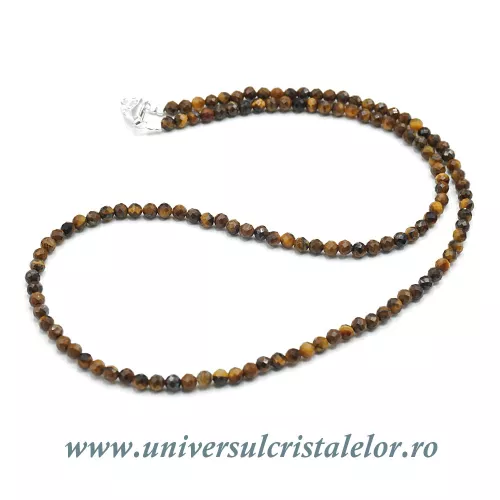 Colier ochi de tigru rotund fatetat - 3,6 mm Colier ochi de tigru rotund fatetat - 3,6 mm