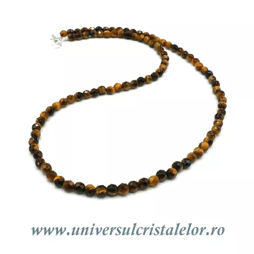Colier ochi de tigru rotund fatetat - 4.5 mm Colier ochi de tigru rotund fatetat - 4.5 mm