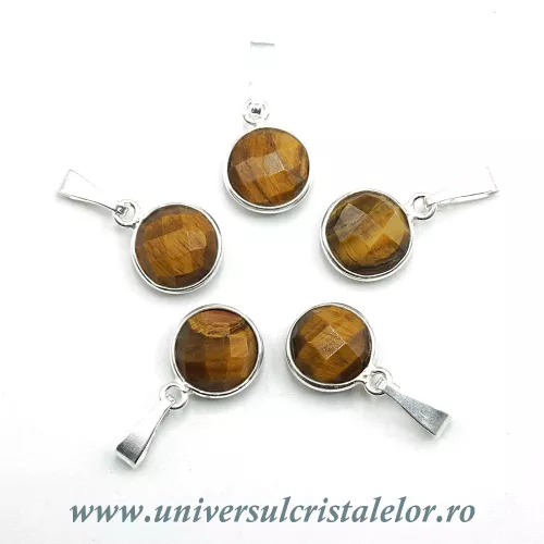 Pandantiv ochi de tigru rotund fatetat - 9mm Pandantiv ochi de tigru rotund fatetat - 9mm