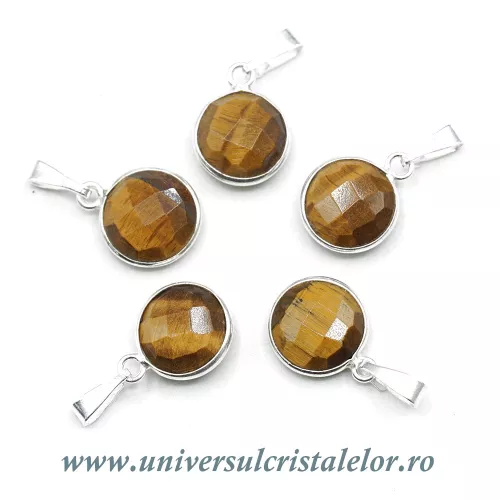 Pandantiv ochi de tigru rotund fatetat - 11mm Pandantiv ochi de tigru rotund fatetat - 11mm