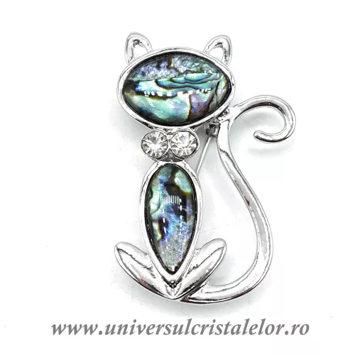 Brosa pandantiv abalone - pisica 04