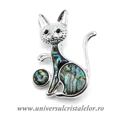 Brosa pandantiv abalone - pisica 05