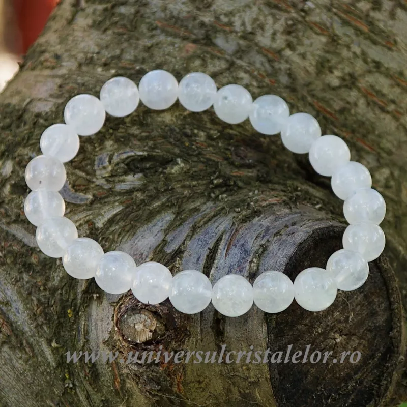 Bratara piatra lunii alba rotund - 8 mm Bratara piatra lunii alba rotund - 8 mm