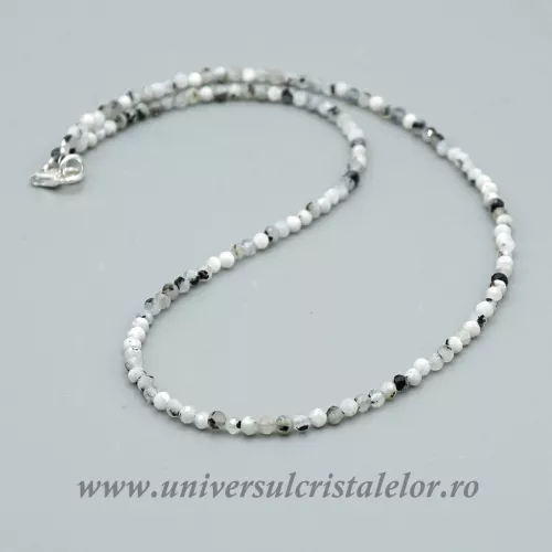 Colier piatra lunii cu turmalina neagra rotund fatetat - 3,4 mm