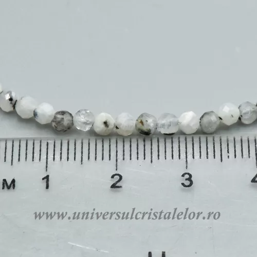 Colier piatra lunii cu turmalina neagra rotund fatetat - 3,4 mm