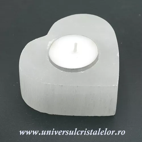 Suport lumanare selenit inima Suport lumanare selenit inima