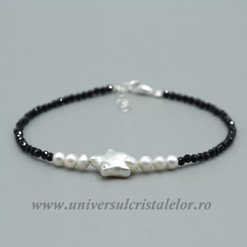 Bratara spinel rotund fatetat cu perle m2- 2,3 mm