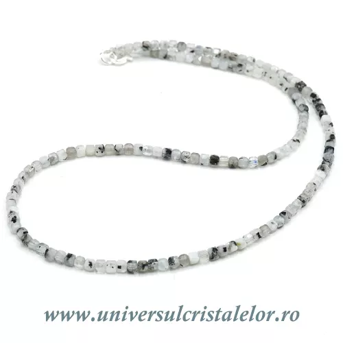 Colier piatra lunii cu turmalina neagra cub fatetat - 3,4 mm