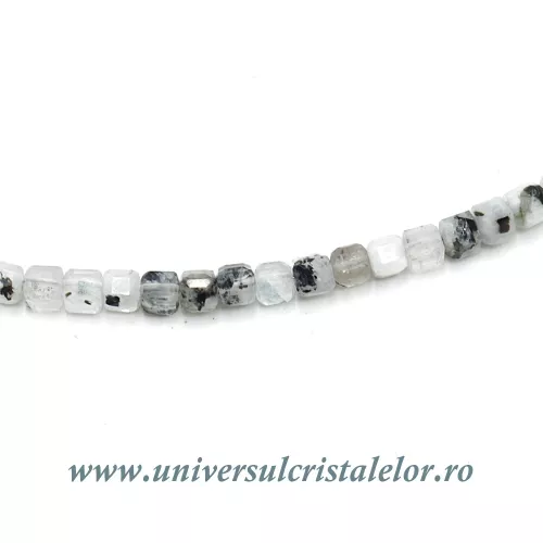 Colier piatra lunii cu turmalina neagra cub fatetat - 3,4 mm