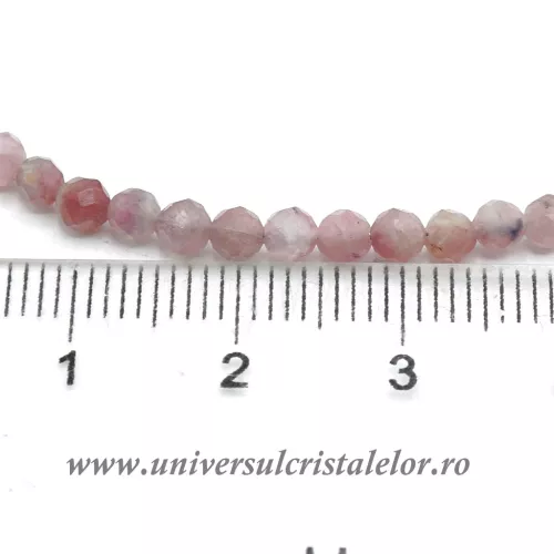 Colier turmalina roz rotund fatetat - 3,4mm
