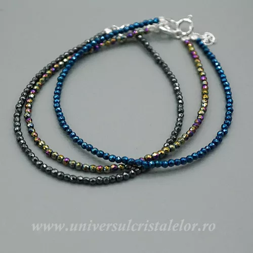 Set 3 Brățări din Hematit – Gri, Albastru și Curcubeu
