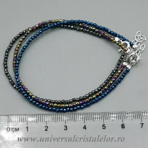 Set 3 Brățări din Hematit – Gri, Albastru și Curcubeu