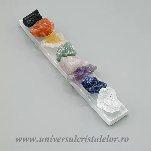 Set Selenit Bagheta plata cu pietre brute (chakre)