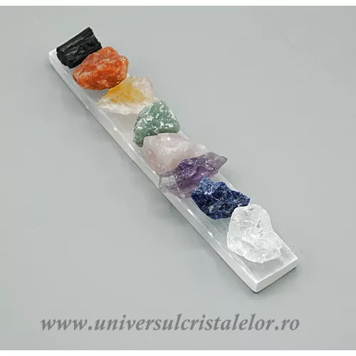 Set Selenit Bagheta plata cu pietre brute (chakre)