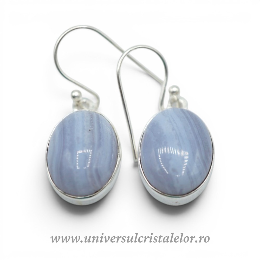 Earrings Cercei agat albastru dantela