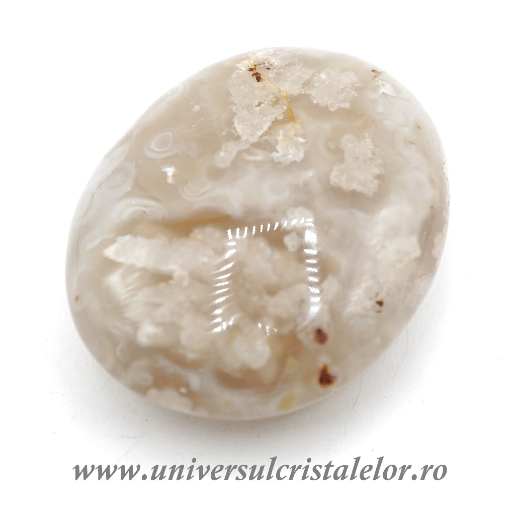 mirabela dauer floare alba, floare albastra Agat floare polisat unicat m04