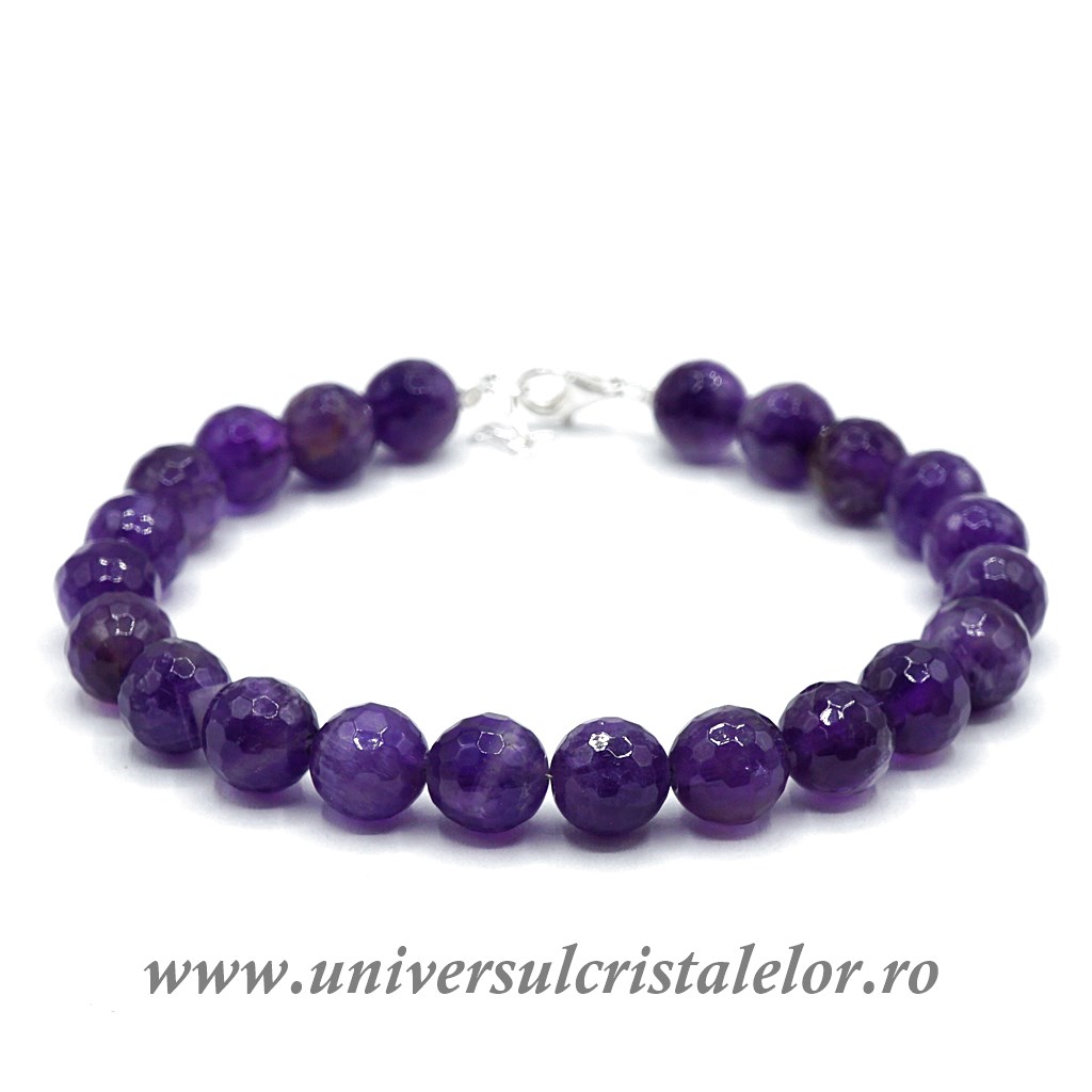 Jewelry Bratara ametist rotund fatetat - 8 mm cu inchizatoare Ag925