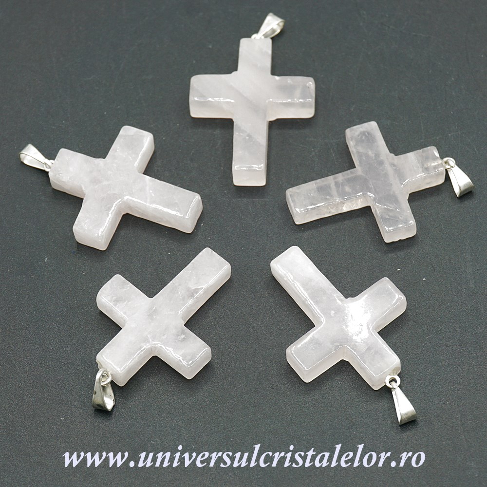 Pandantiv cuart roz cruciulita