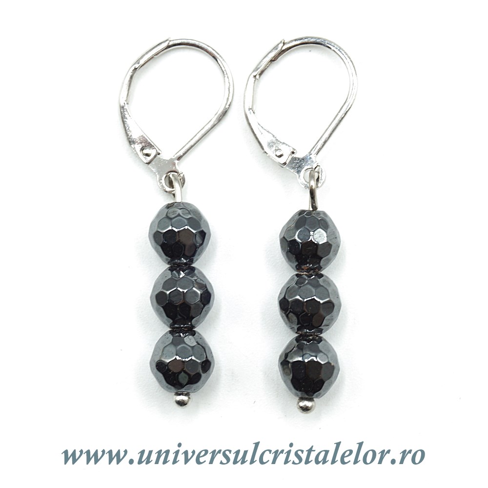 Cercei hematit rotund fatetat- 6 mm