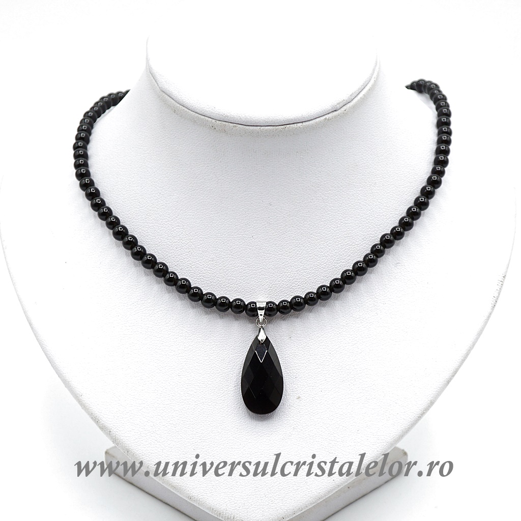 Necklaces Colier cu pandantiv obsidian negru lacrima