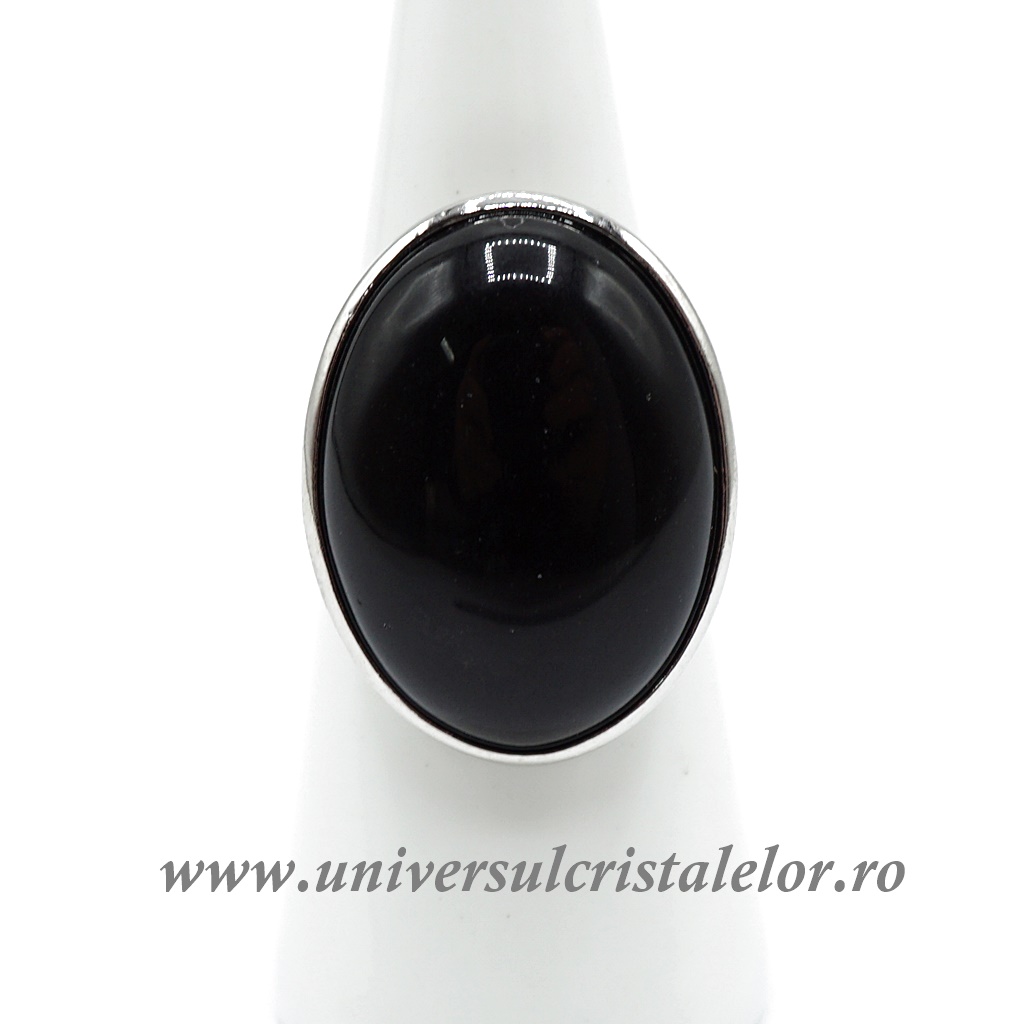 Rings Inel obsidian negru oval reglabil m5