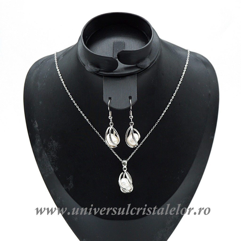 Jewelry Sets Set bijuterii perle albe cu inox