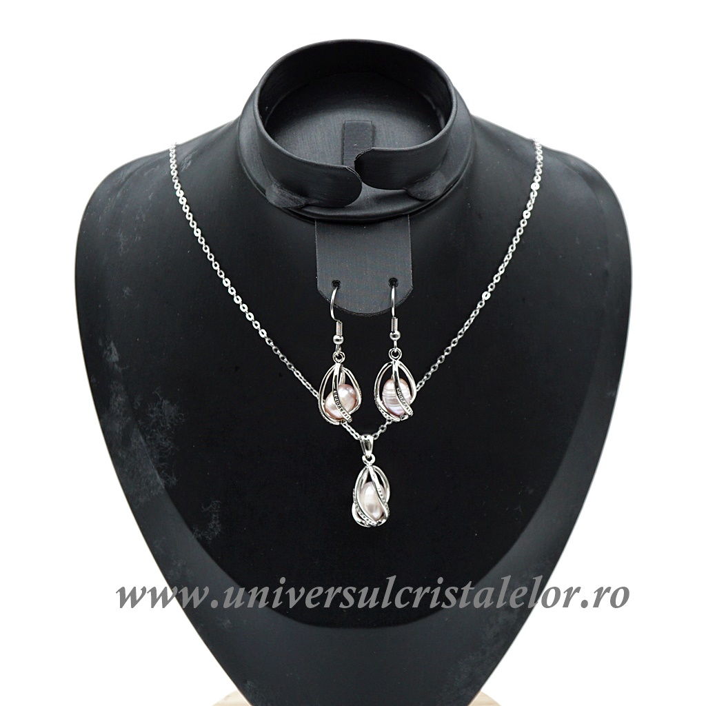Jewelry Sets Set bijuterii perle roz sidefat cu reflexe piersica